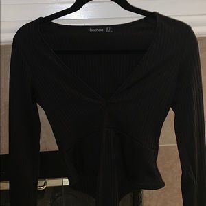Ribbed black bodysuit